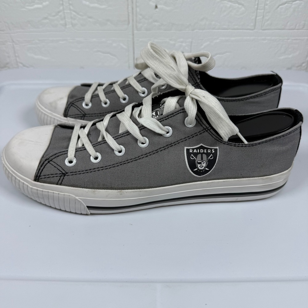 NFL Canvas Sneakers Mens 9 Gray Oakland Raiders Low Top Lace Up Shoes